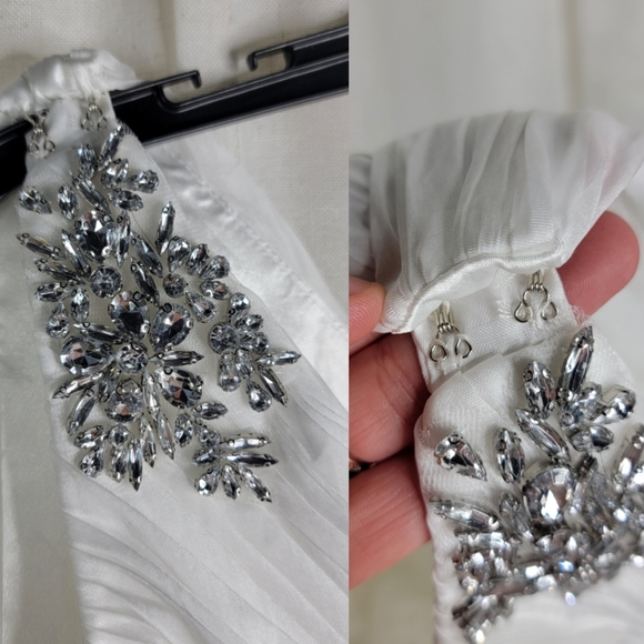 Mac Duggal $498 Size 10 Jeweled Broach One Shoulder Cascade Ruffle White Dress - Picture 2 of 8